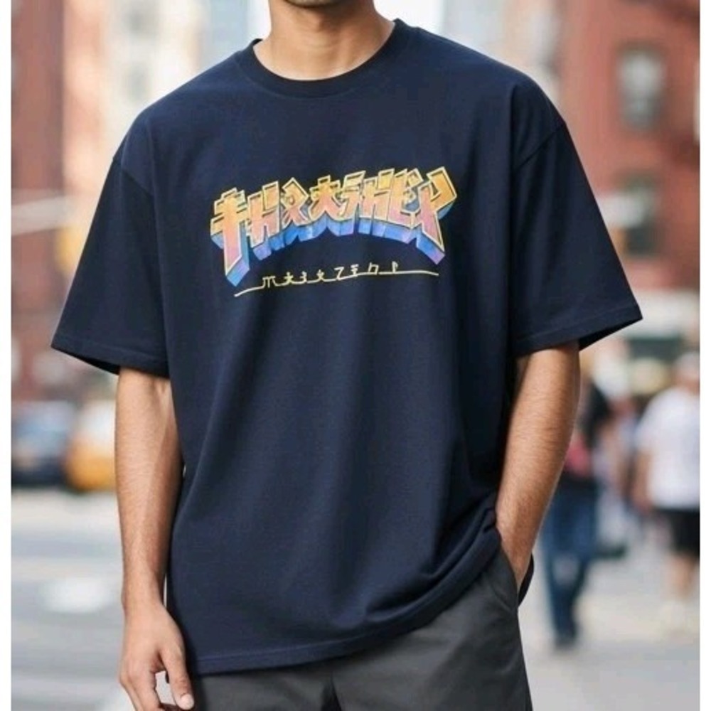 Thrasher Magazine GODZILLA FLAME LOGO Skateboard T Shirt BLACK